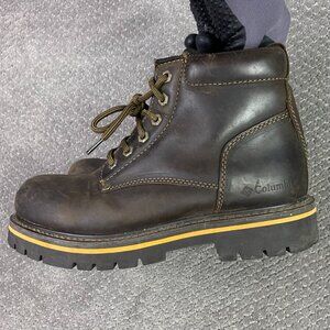 Columbia Hard Rock Mid Leather Boots Men's 9 Brown Hiking Work Lace Up Chunky